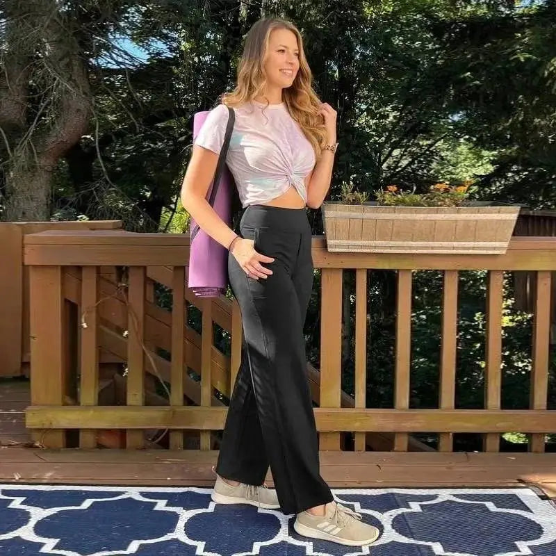 Women’s High-Waisted Wide-Leg Pants – Comfortable Business Casual Trousers with Pockets
