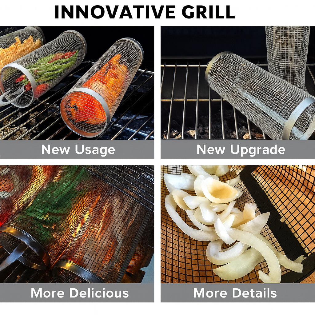 🍔🌭 Get Ready for the Ultimate BBQ Season!🍖Rolling Grill Basket, Removable Wooden Handle