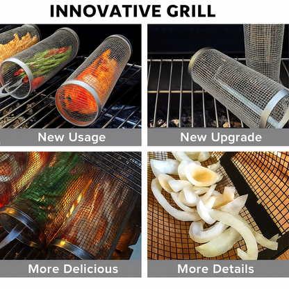 🍔🌭 Get Ready for the Ultimate BBQ Season!🍖Rolling Grill Basket, Removable Wooden Handle