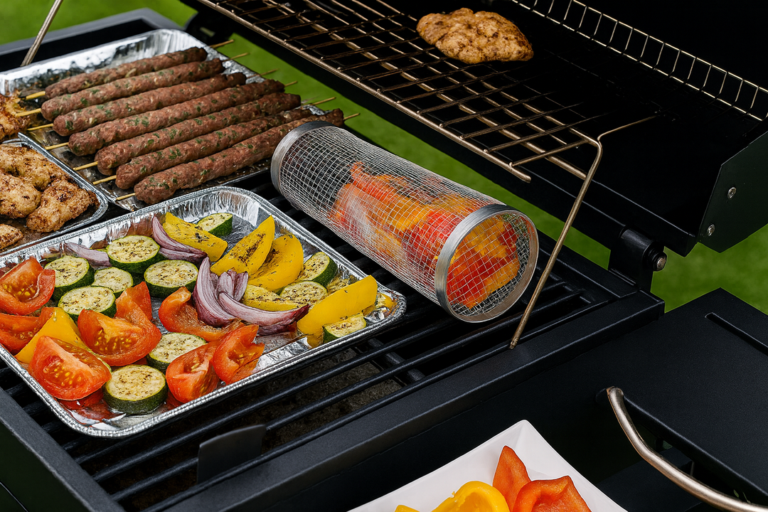 🍔🌭 Get Ready for the Ultimate BBQ Season!🍖Rolling Grill Basket, Removable Wooden Handle