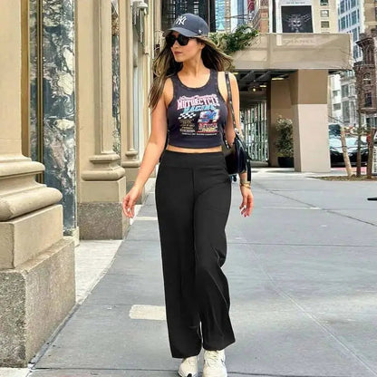 Women’s High-Waisted Wide-Leg Pants – Comfortable Business Casual Trousers with Pockets