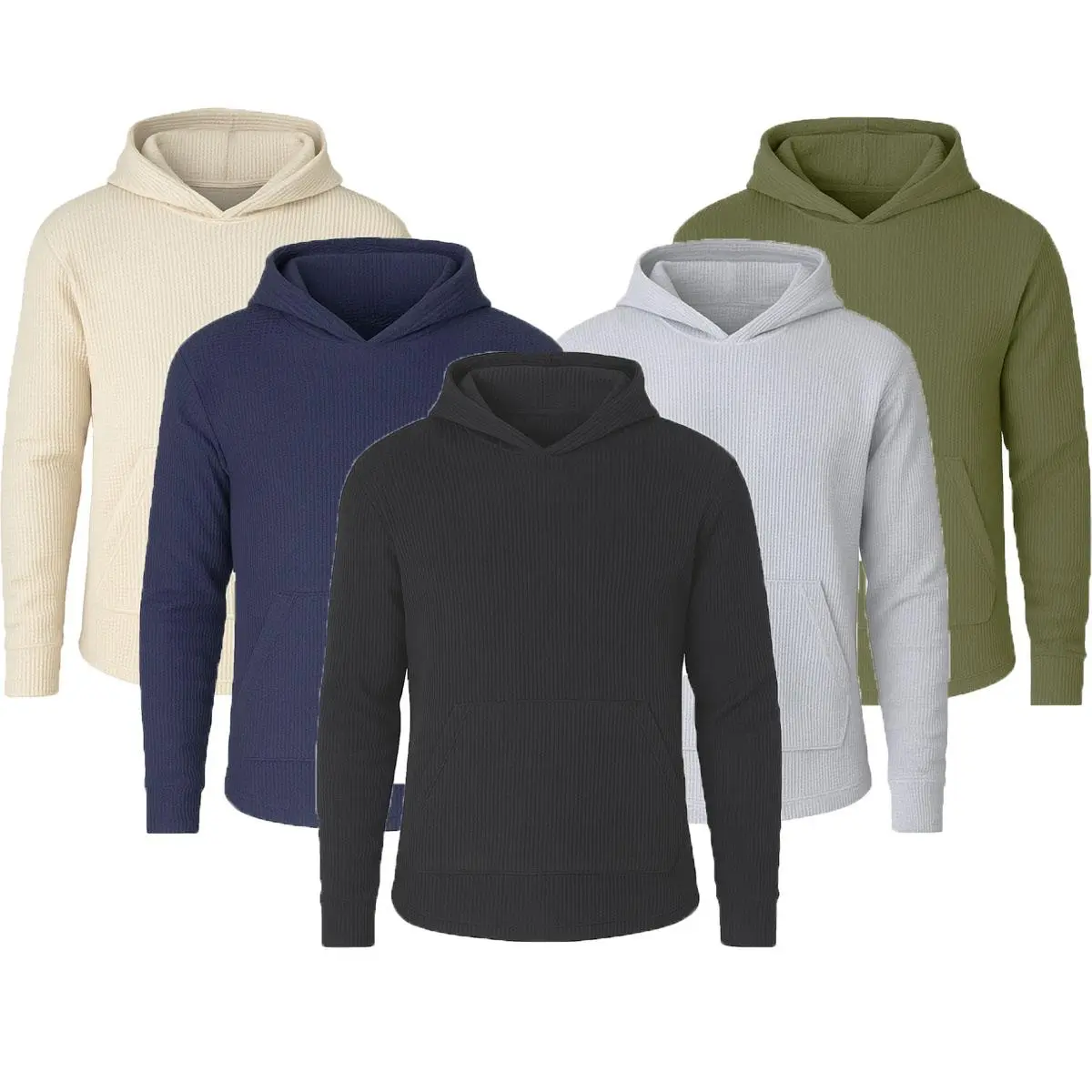 Men’s Waffle Knit Pullover Hoodie – Casual Long-Sleeve Sweatshirt for Everyday Wear