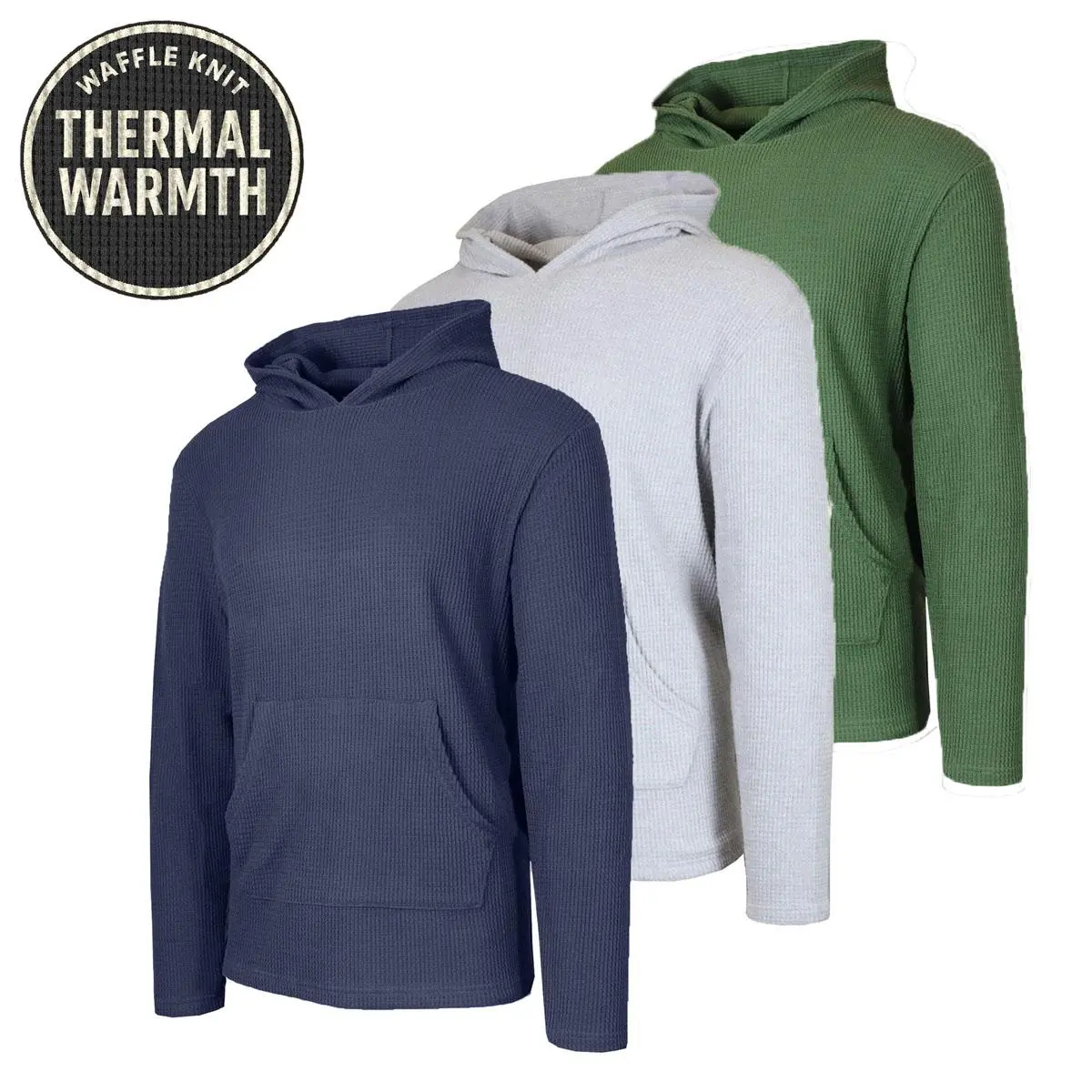 Men’s Waffle Knit Pullover Hoodie – Casual Long-Sleeve Sweatshirt for Everyday Wear