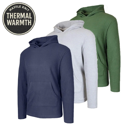 Men’s Waffle Knit Pullover Hoodie – Casual Long-Sleeve Sweatshirt for Everyday Wear