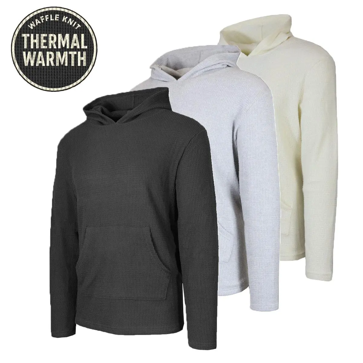 Men’s Waffle Knit Pullover Hoodie – Casual Long-Sleeve Sweatshirt for Everyday Wear