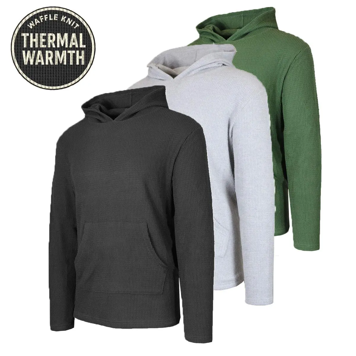 Men’s Waffle Knit Pullover Hoodie – Casual Long-Sleeve Sweatshirt for Everyday Wear