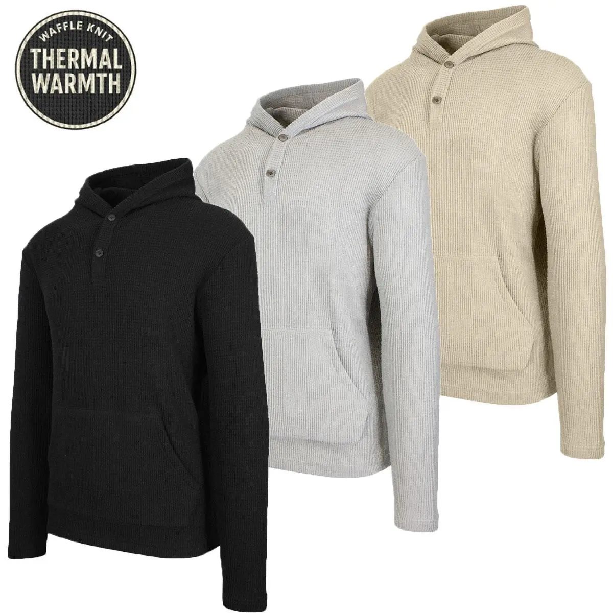 Men’s Waffle Knit Pullover Hoodie – Casual Long-Sleeve Sweatshirt for Everyday Wear