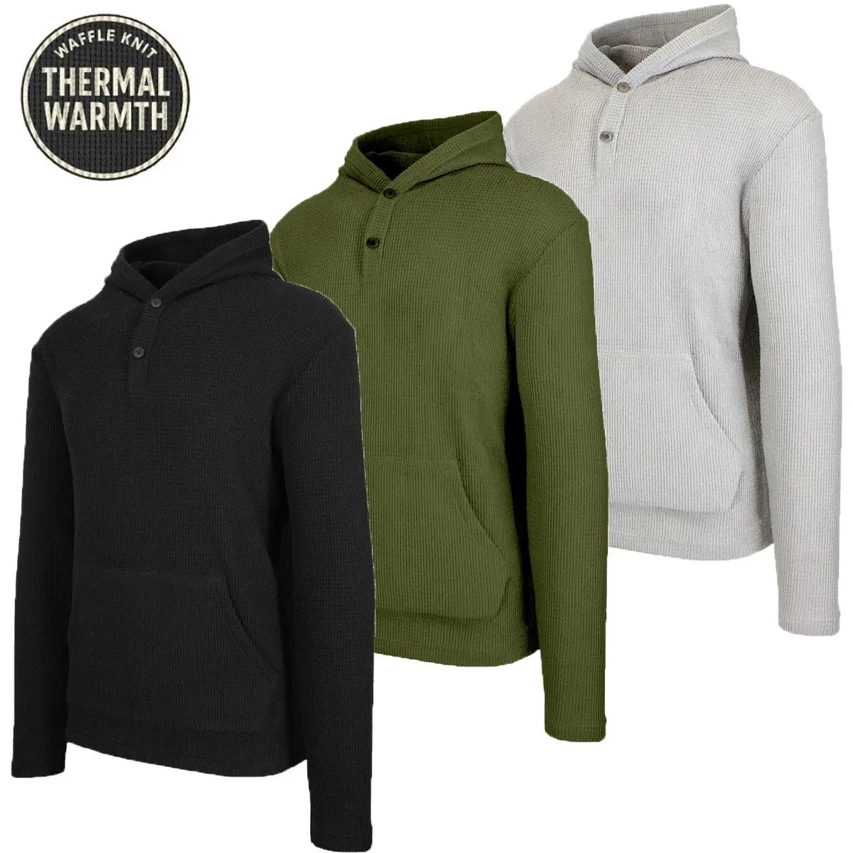 Men’s Waffle Knit Pullover Hoodie – Casual Long-Sleeve Sweatshirt for Everyday Wear