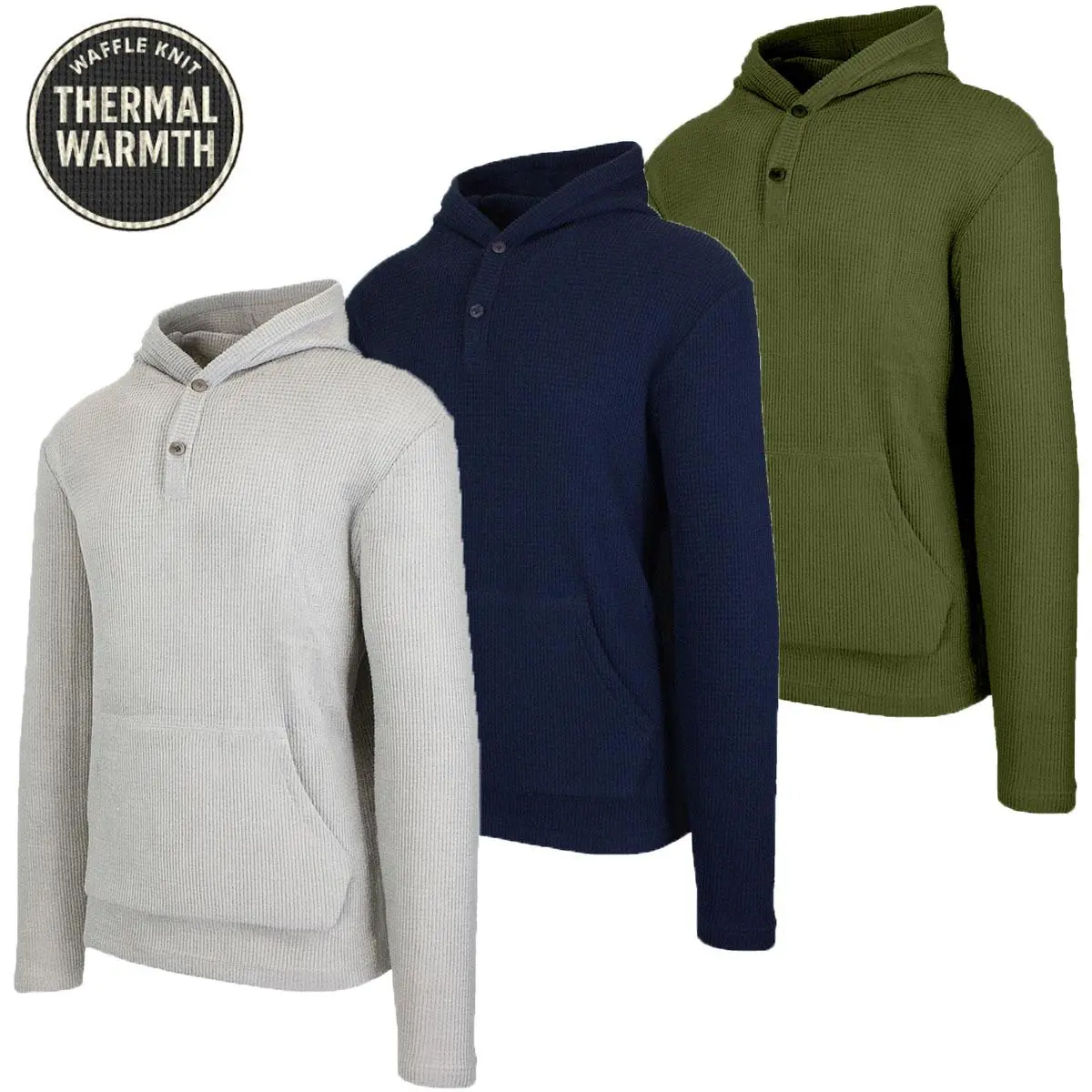 Men’s Waffle Knit Pullover Hoodie – Casual Long-Sleeve Sweatshirt for Everyday Wear