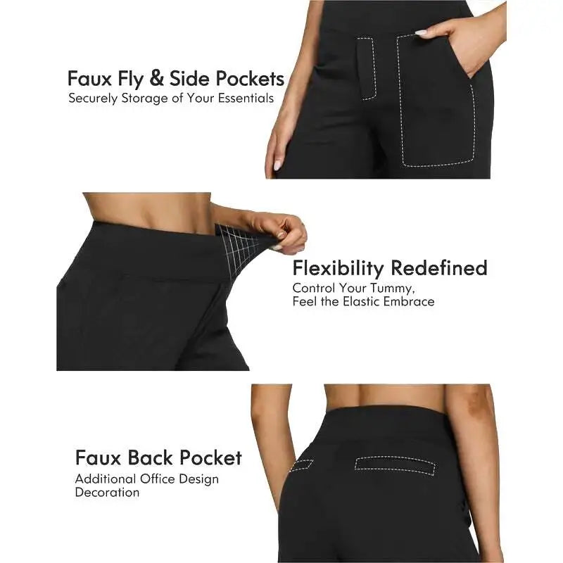 Women’s High-Waisted Wide-Leg Pants – Comfortable Business Casual Trousers with Pockets