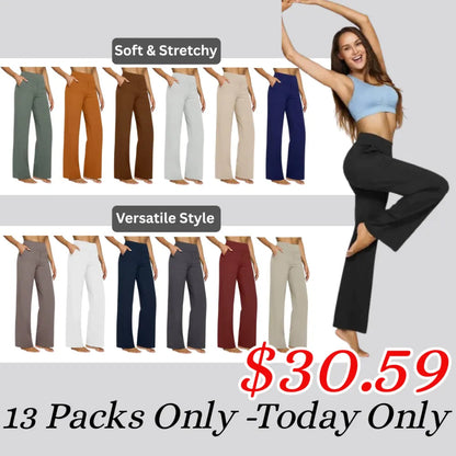 Women’s High-Waisted Wide-Leg Pants – Comfortable Business Casual Trousers with Pockets
