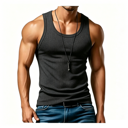 Men's Ribbed Tank Top – Wide-Strap Sleeveless Casual Shirt for Everyday Wear