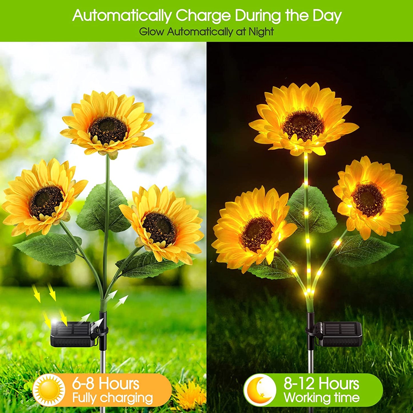 🌻 Solar Sunflower Lights ✅ Waterproof & Auto On/Off | Glowing Garden Decor ✨